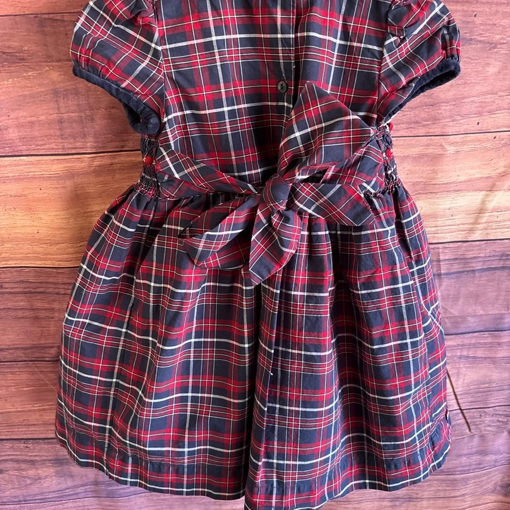 Janie and Jack Girls dress ,Red Blue Plaid Smocked Dress Holiday Christmas - Picture 7 of 9